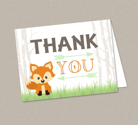 Woodland Thank You Card - INSTANT DOWNLOAD - Woodland Baby Shower, Birthday, Folded Thank You, Fox Thank You, Fox Birthday, Fox Baby Shower