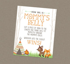 Woodland How Big Is Mommy's Belly Game Shower Sign - INSTANT DOWNLOAD - Woodland Baby Shower Games, Belly Measure Game, Forest Animals