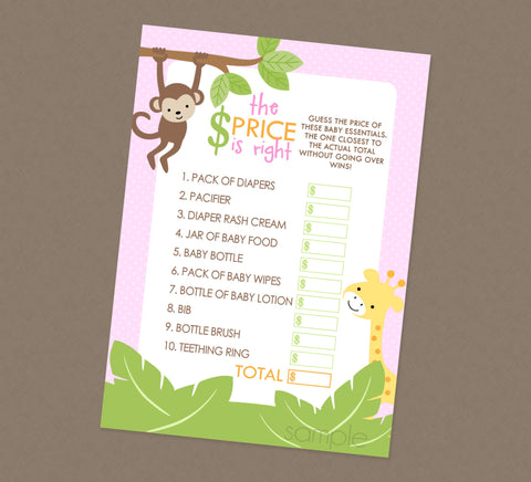 Pink Safari Price Is Right Shower Game - INSTANT DOWNLOAD - Jungle Baby Shower Games, Safari Baby Shower, The Price Is Right, Zoo, Girl