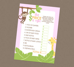 Pink Safari Price Is Right Shower Game - INSTANT DOWNLOAD - Jungle Baby Shower Games, Safari Baby Shower, The Price Is Right, Zoo, Girl