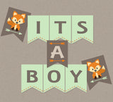 Woodland Fox Baby Shower Hanging Banner - INSTANT DOWNLOAD - Forest Animals, Woodland Baby Shower, Fox Baby Shower Banner, It's A Boy