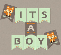 Woodland Fox Baby Shower Hanging Banner - INSTANT DOWNLOAD - Forest Animals, Woodland Baby Shower, Fox Baby Shower Banner, It's A Boy