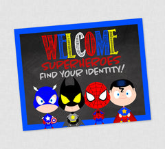 Superhero Find Your Identity Party Sign - INSTANT DOWNLOAD - Superhero Baby Shower, Superheroes, Superhero Welcome Sign, Superhero Shower