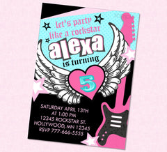 Rocker Girl Birthday Invite, Girly Rockstar Birthday, Rockstar Birthday Invitation, Rock Star Birthday, Rockstar Party Invites, Rocker