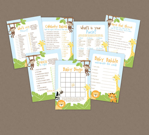 Safari Baby Shower Game Pack - INSTANT DOWNLOAD - Jungle Baby Shower Games, Safari Baby Shower, Jungle Baby Shower, Animals, Zoo