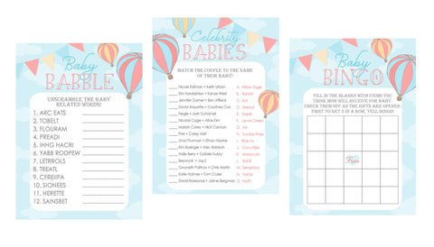 Pastel Balloon Baby Shower Game Pack - INSTANT DOWNLOAD - Balloon Shower Games, Hot Air Balloon Baby Shower, Balloon Baby Games, Boy or Girl