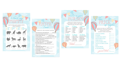 Pastel Balloon Baby Shower Game Pack - INSTANT DOWNLOAD - Balloon Shower Games, Hot Air Balloon Baby Shower, Balloon Baby Games, Boy or Girl