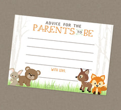 Woodland Baby Shower Advice For Parents to Be Printable Cards - INSTANT DOWNLOAD - Advice Cards, Forest Animals, Fox, Deer, Bear