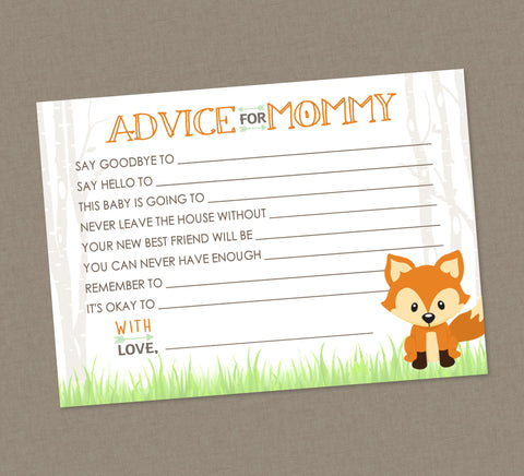 Woodland Baby Shower Advice For Mommy to Be Printable Cards - INSTANT DOWNLOAD - Advice Cards, Forest Animals, Fox Baby Shower