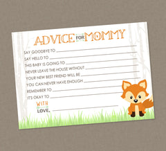 Woodland Baby Shower Advice For Mommy to Be Printable Cards - INSTANT DOWNLOAD - Advice Cards, Forest Animals, Fox Baby Shower