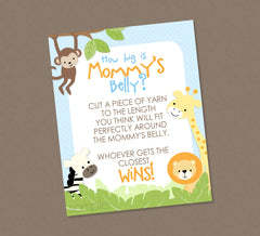 Safari How Big Is Mommy's Belly Game Shower Sign - INSTANT DOWNLOAD - Jungle Baby Shower Games, Belly Measure Game, Safari Animals, Zoo