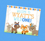 Woodland Party Sign - EDITABLE INSTANT DOWNLOAD - Woodland Welcome Sign, Wild One, 1st Birthday, Woodlands, Fox, Forest Animals, Deer, Bear