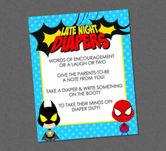 Superhero Baby Shower Late Night Diaper Party Sign - INSTANT DOWNLOAD - Superhero Baby Shower, Diaper Advice Sign, Superhero Shower Games