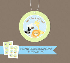 Thanks for a Wild Time Favor Tag - INSTANT DOWNLOAD - Safari Animals, Favor Tags, Jungle Animal, Thank You Tags, Birthday, Baby Shower, Zoo