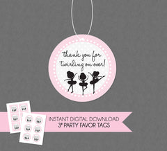 Sweet Ballerina Thank You Favor Tag - INSTANT DOWNLOAD - Ballerina Birthday Tags, Girl Dancer Favor Tags, Ballerina Thank You Tag