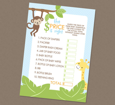 Safari Price Is Right Shower Game - INSTANT DOWNLOAD - Jungle Baby Shower Games, Safari Baby Shower, The Price Is Right, Zoo Animals