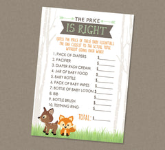 Woodland Price Is Right Shower Game - INSTANT DOWNLOAD - Woodland Baby Shower Games, Forest Animals, The Price Is Right, Fox, Deer