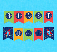 Outer Space Blast Off Hanging Banner - INSTANT DOWNLOAD - Space Birthday, Rocket Decor, Space Baby Shower, Outer Space Party Decorations