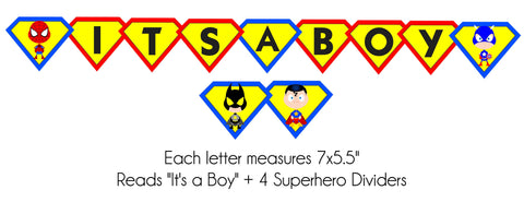 Superhero Baby Shower Hanging Banner - INSTANT DOWNLOAD - Super Hero Baby Shower, Superhero Baby Banner, It's A Boy, Party Sign