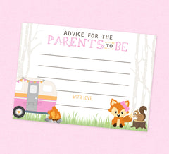 Advice for the Parents to Be Baby Shower Cards | Woodland Forest Animals | Pink Girl RV Camper || DIGITAL DOWNLOAD