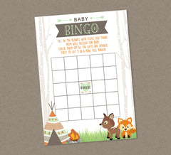 Woodland Baby Shower Bingo - INSTANT DOWNLOAD - Woodland Baby Shower Games, Gift Bingo, Forest Animals, Little Camper, Teepee, Tent