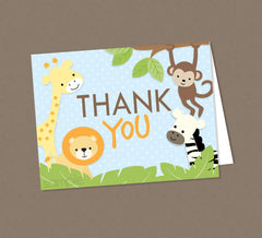 Safari Thank You Card - INSTANT DOWNLOAD - Safari Animal, Jungle Animal, Baby Shower, Birthday, Folded Thank You, Safari Thank You, Boy