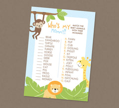 Safari Baby Animal Match Shower Game - INSTANT DOWNLOAD - Jungle Baby Shower Games, Who's My Mommy, Safari Baby Shower Games, Zoo Animals