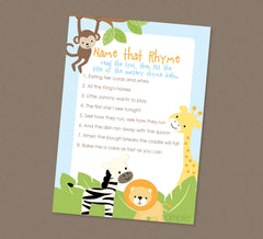 Safari Nursery Rhyme Shower Game - INSTANT DOWNLOAD - Jungle Baby Shower Games, Nursery Rhyme Baby Game, Safari Animals, Zoo