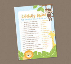 Safari Celebrity Babies Shower Game - INSTANT DOWNLOAD - Jungle Shower Games, Safari Animals, Celebrity Baby Names, Jungle Baby Shower