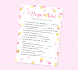 Pink & Gold Confetti Nursery Rhyme Shower Game - INSTANT DOWNLOAD - Girl Baby Shower Games, Nursery Rhymes Baby Game, Pink, Gold