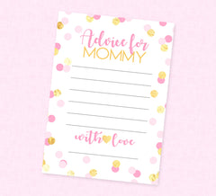 Pink & Gold Confetti Baby Shower Advice For Mommy Printable Cards - INSTANT DOWNLOAD - Baby Girl Advice Cards, Pink Shower Advice Card