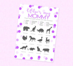 Purple Confetti Baby Animal Match Shower Game - INSTANT DOWNLOAD - Purple Baby Shower Games, Who's My Mommy, Girl, Shades of Purple