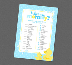 Rubber Duck Baby Animal Match Shower Game - INSTANT DOWNLOAD - Duck Shower Games, Who's My Mommy, Rubber Duckie, Ducky