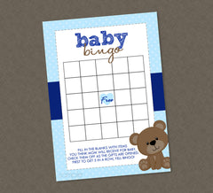 Teddy Bear Baby Shower Bingo - INSTANT DOWNLOAD - Bear Shower Games, Baby Bingo, Teddy Bear Baby Shower, Gift Bingo, Blue & Brown