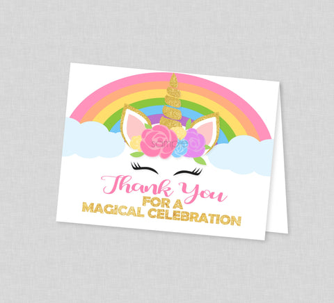 Unicorn Thank You Card - INSTANT DOWNLOAD - Unicorn Birthday, Unicorn Baby Shower, Folded Thank You, Unicorn Thank You, Magical