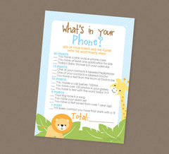 Safari What's In Your Phone Baby Shower Game - INSTANT DOWNLOAD - Jungle Baby Shower Games, Phone Game, Safari Animals, Zoo