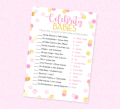 Pink & Gold Confetti Celebrity Babies Shower Game - INSTANT DOWNLOAD- Girl Baby Shower Games, Pink Baby Shower, Celebrity Baby Names, Gold