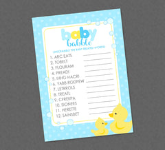 Rubber Duck Baby Word Unscramble Shower Game - INSTANT DOWNLOAD - Duck Shower Games, Rubber Ducky, Baby Babble, Unscramble, Duckie