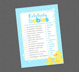 Rubber Duck Celebrity Babies Shower Game - INSTANT DOWNLOAD - Duck Shower Games, Ducky Baby Shower, Celebrity Baby Names, Rubber Duckie