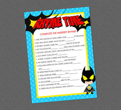 Superhero Nursery Rhyme Shower Game - INSTANT DOWNLOAD - Superhero Baby Shower Games, Super Hero, Nursery Rhymes Baby Game, Superheroes