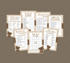 Teddy Bear Printable Baby Shower Games Party Pack of 7 + Answer Keys - INSTANT DOWNLOAD - Teddy Bear Baby Shower, Bear Baby Shower Games