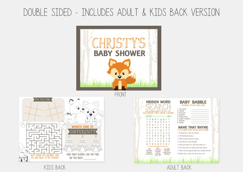 Woodland Baby Shower Activity Game Sheets / Table Placemats, Shower Games, Woodland Baby Shower, Little Camper, Placemat, Activity Sheet