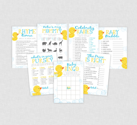 Rubber Duck Printable Baby Shower Games Party Pack of 7 + Answer Keys - INSTANT DOWNLOAD - Duck Baby Shower, Duckie Baby Shower Games, Ducky