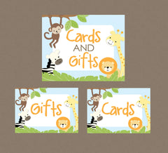 Safari Cards & Gifts Signs - INSTANT DOWNLOAD - Jungle Cards Sign, Safari Gifts Sign, Zoo Animals, Baby Shower, Birthday