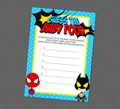 Superhero Guess the Baby Food Shower Game - INSTANT DOWNLOAD - Superhero Baby Shower Games, Baby Food Smell, Super Hero