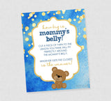 Teddy Bear How Big Is Mommy's Belly Game Sign - INSTANT DOWNLOAD - Teddy Bear Baby Shower Games, Belly Measure, Watercolor Blue & Gold