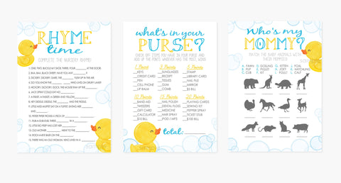 Rubber Duck Printable Baby Shower Games Party Pack of 7 + Answer Keys - INSTANT DOWNLOAD - Duck Baby Shower, Duckie Baby Shower Games, Ducky