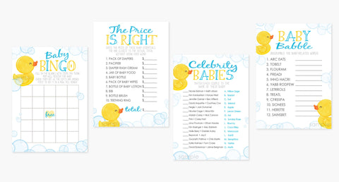 Rubber Duck Printable Baby Shower Games Party Pack of 7 + Answer Keys - INSTANT DOWNLOAD - Duck Baby Shower, Duckie Baby Shower Games, Ducky