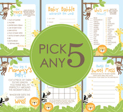 Safari Baby Shower Games - PICK ANY 5 - Up to 15+ Games To Choose From - Jungle Baby Shower, Zoo Animals, Safari Baby Shower, Game Pack