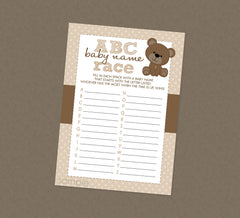 Teddy Bear ABC Baby Names Shower Game - INSTANT DOWNLOAD - Teddy Bear Baby Shower Games, Baby Name Game, Teddy Bear Shower, Baby Name Race